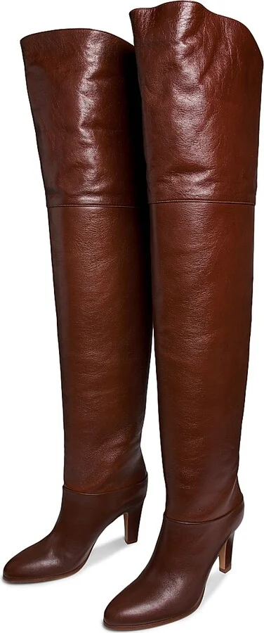 Women's Eve 85MM Leather Over-the-Knee Boots - Sooty Brown - Size 6.5 - Image 2