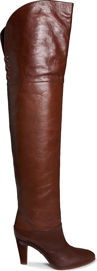 Women's Eve 85MM Leather Over-the-Knee Boots - Sooty Brown - Size 6.5