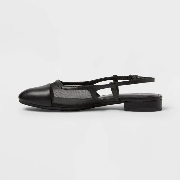 Women's Evelyn Mesh Slingback Ballet Flats - A New Day™ Black : Cushioned Insole, Block Heel, Faux Leather - Image 2