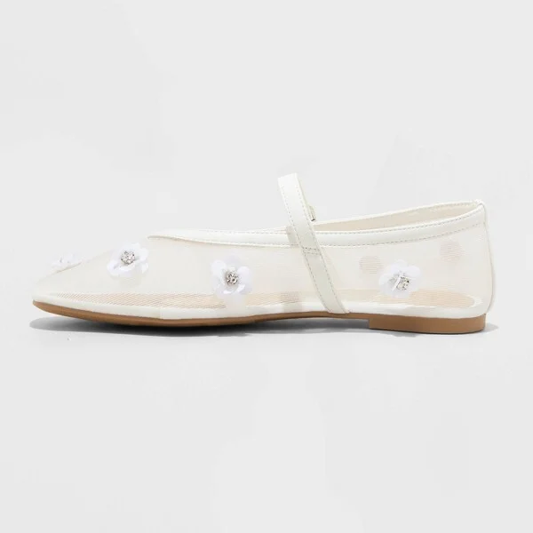 Women's Everly Mesh Floral Mary Jane Ballet Flats - A New Day™ : Solid Almond Toe, Instep Strap, Flocked Outsole - Image 2