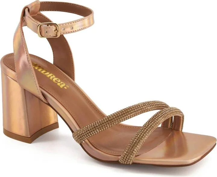 Women's Exclusive High Heels Sandals With Rhinestones Straps In Bronze