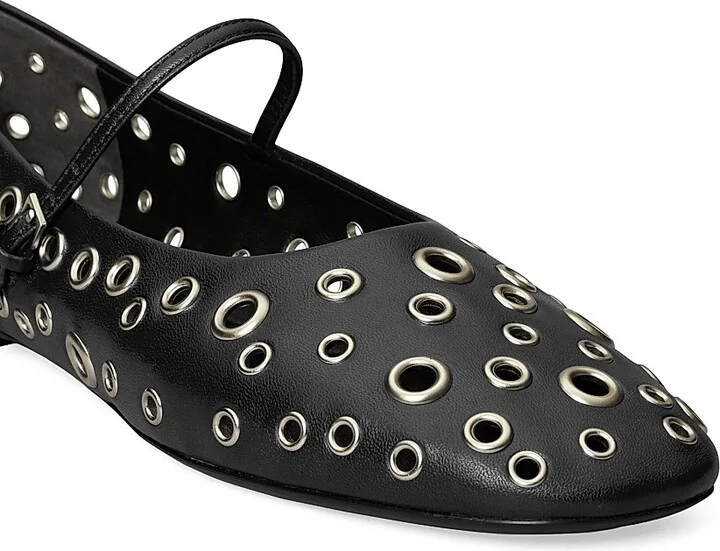 Women's Eyelet Leather Mary Jane Ballet Flats - Perfect Black - Size 10.5 - Image 3