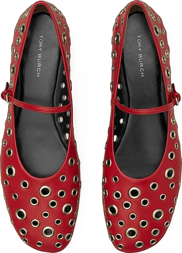 Women's Eyelet Leather Mary Jane Ballet Flats - Perfect Black - Size 10.5 - Image 4