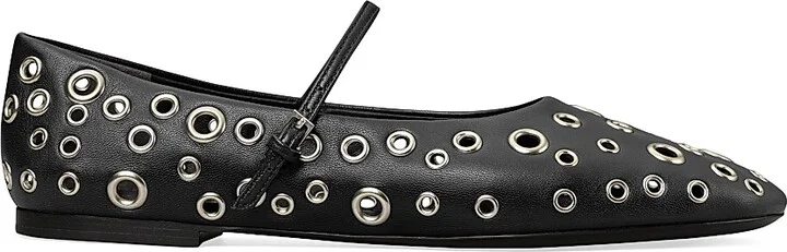 Women's Eyelet Leather Mary Jane Ballet Flats - Perfect Black - Size 10.5