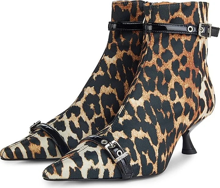 Women's Eyelets 50MM Satin Kitten-Heel Boots - Leopard - Size 7 - Image 2