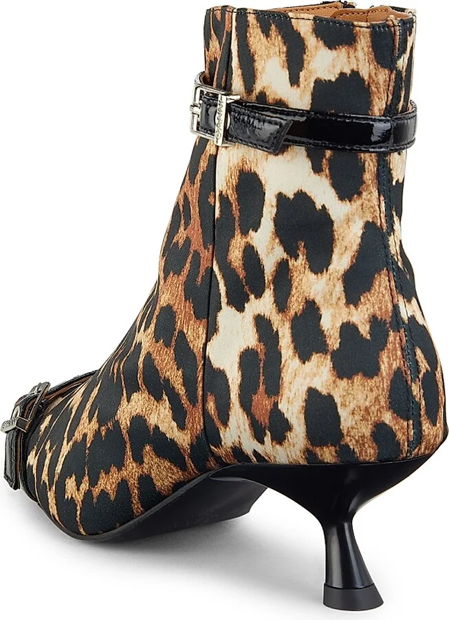 Women's Eyelets 50MM Satin Kitten-Heel Boots - Leopard - Size 7 - Image 3
