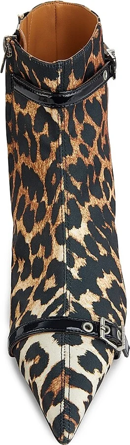 Women's Eyelets 50MM Satin Kitten-Heel Boots - Leopard - Size 7 - Image 4