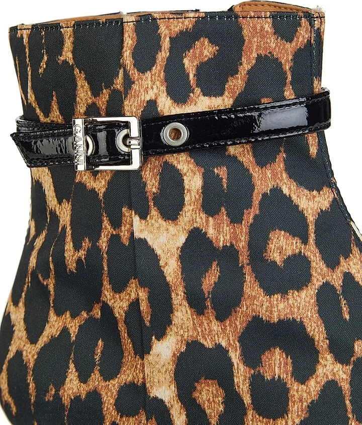 Women's Eyelets 50MM Satin Kitten-Heel Boots - Leopard - Size 7 - Image 5