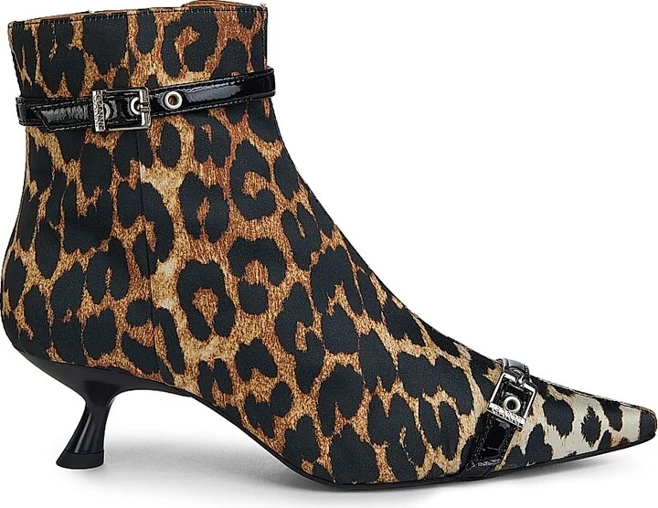 Women's Eyelets 50MM Satin Kitten-Heel Boots - Leopard - Size 7