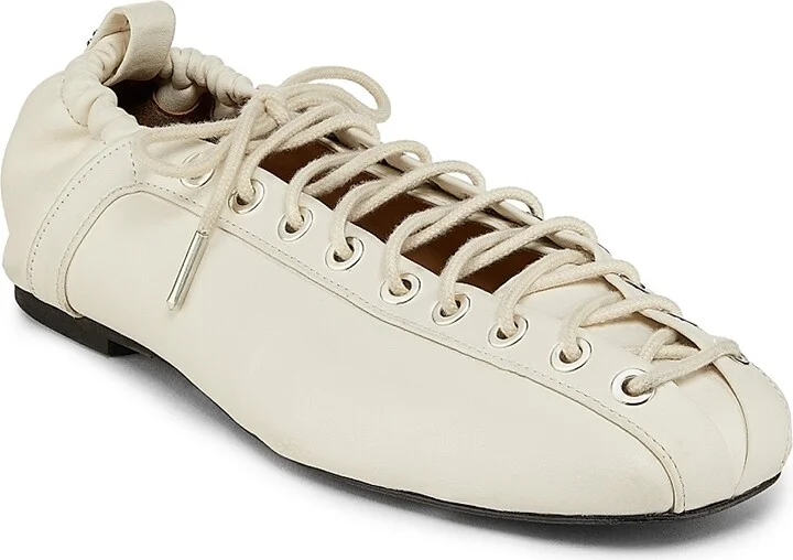 Women's Eyelets Lace-Up Ballet Flats - Egret - Size 5 - Image 2