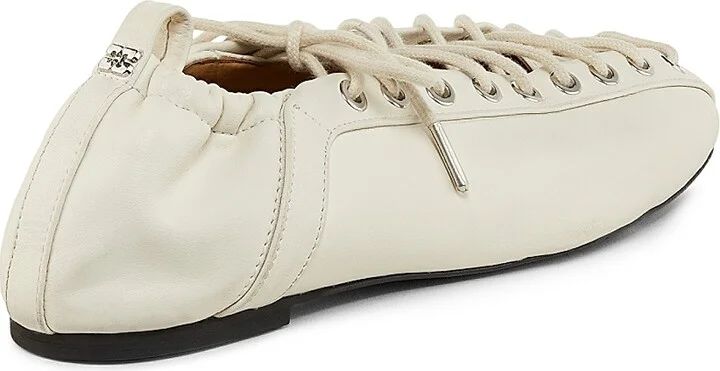 Women's Eyelets Lace-Up Ballet Flats - Egret - Size 5 - Image 3