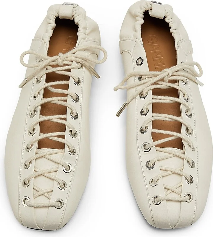 Women's Eyelets Lace-Up Ballet Flats - Egret - Size 5 - Image 4