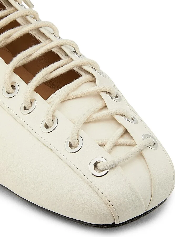 Women's Eyelets Lace-Up Ballet Flats - Egret - Size 5 - Image 6