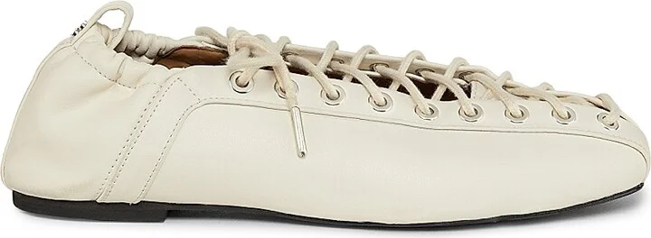 Women's Eyelets Lace-Up Ballet Flats - Egret - Size 5