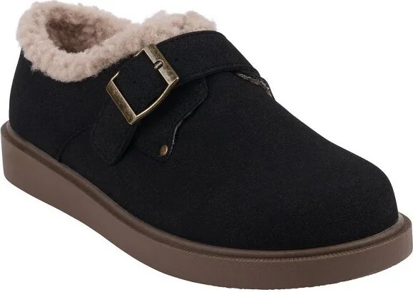 Women's Ezra Black Shearling Buckle Clogs