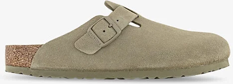 Womens Faded Khaki Boston Logo-Embossed Suede Clogs Eur 39 / 6 Uk Women