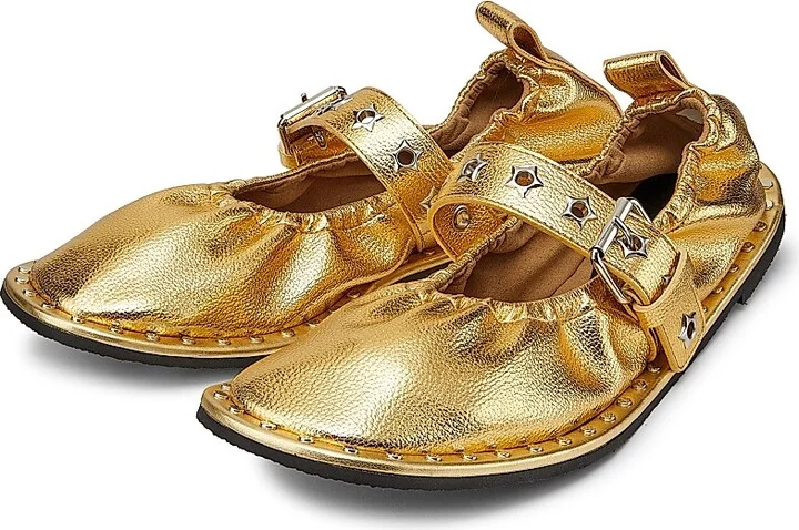 Women's Falabella Star Eyelet Metallic Vegetarian-Friendly Leather Ballerina Flats - Gold - Size 6.5 - Image 2