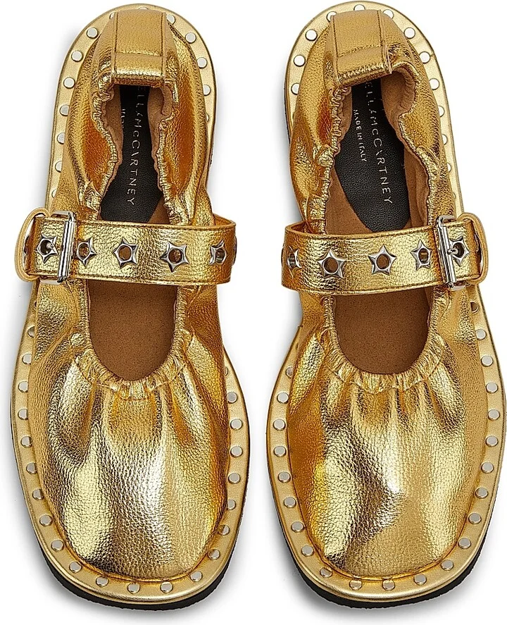 Women's Falabella Star Eyelet Metallic Vegetarian-Friendly Leather Ballerina Flats - Gold - Size 6.5 - Image 4