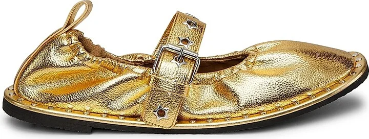 Women's Falabella Star Eyelet Metallic Vegetarian-Friendly Leather Ballerina Flats - Gold - Size 6.5