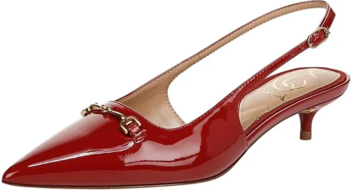 Women's Farrah Kitten Heel Pointed Toe Slingback Pump In Red Mahogany Leather