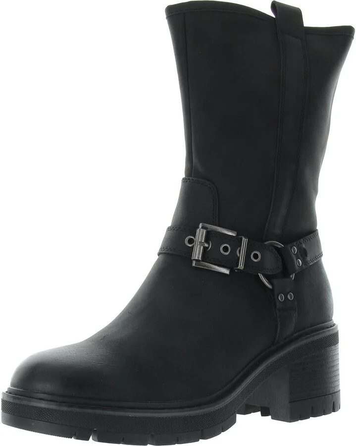 Womens Faux Fur Lined Man Made Motorcycle Boots