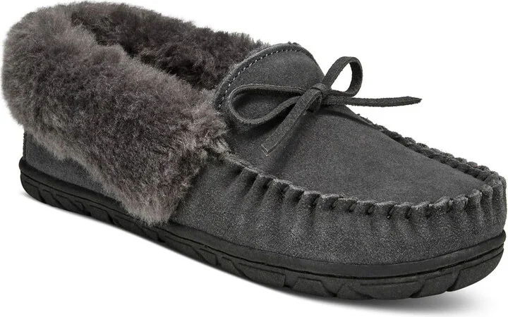 Womens Faux Fur Lined Suede Moccasins