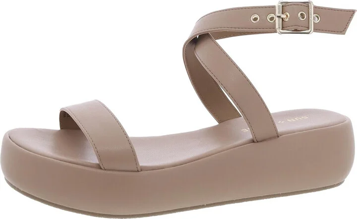 Womens Faux Leather Ankle Strap Flatform Sandals
