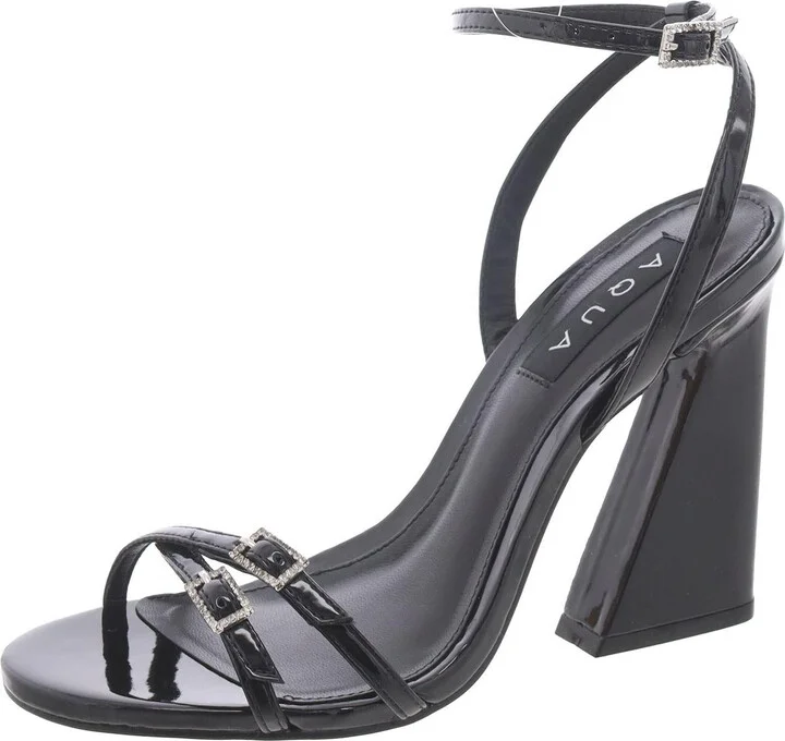 Womens Faux Leather Ankle Strap Heels