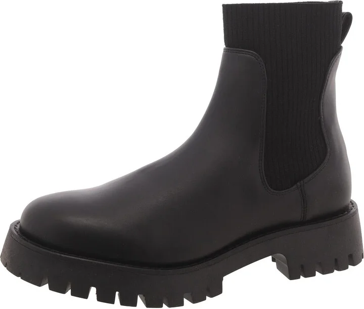 Womens Faux Leather Block Heel Chelsea Boots