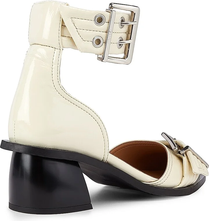 Women's Faux Leather Buckle Pumps - Egret - Size 5 - Image 3