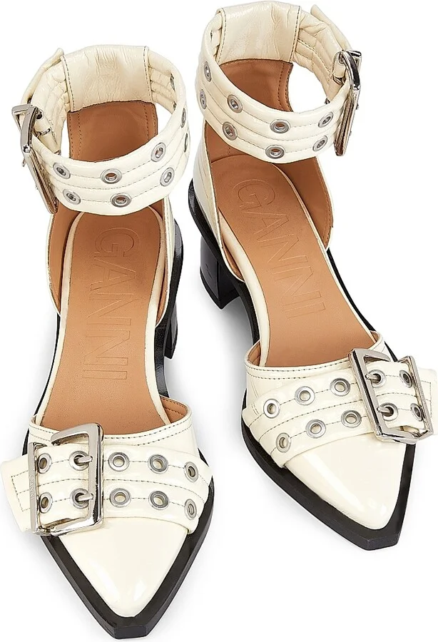 Women's Faux Leather Buckle Pumps - Egret - Size 5 - Image 4