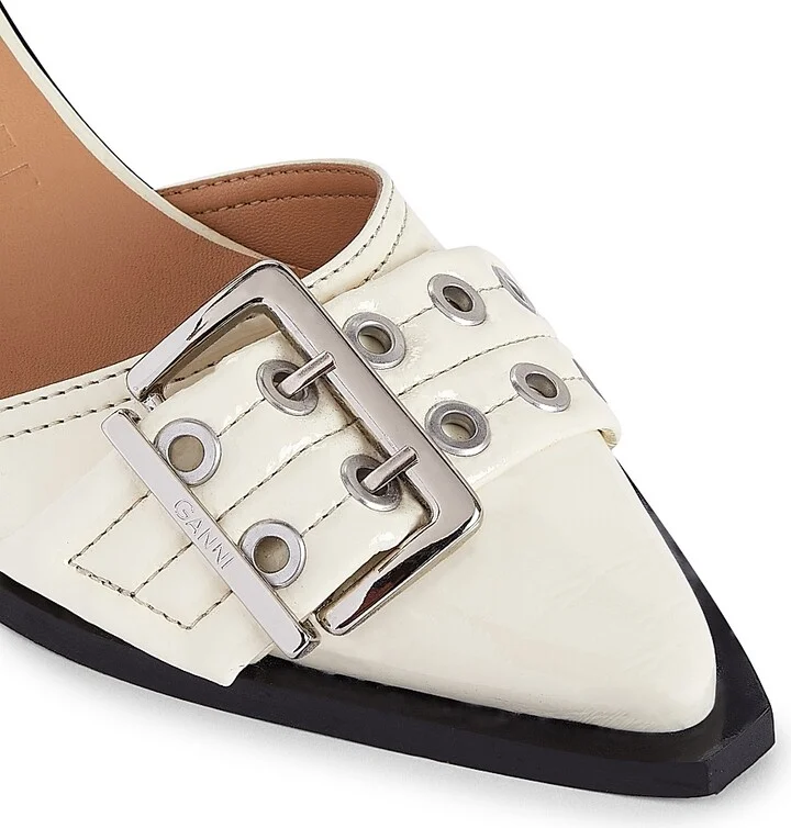 Women's Faux Leather Buckle Pumps - Egret - Size 5 - Image 5