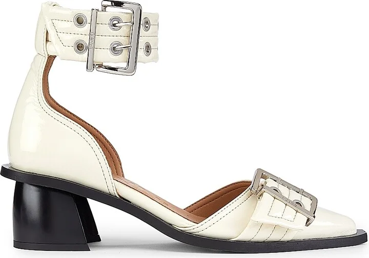 Women's Faux Leather Buckle Pumps - Egret - Size 5