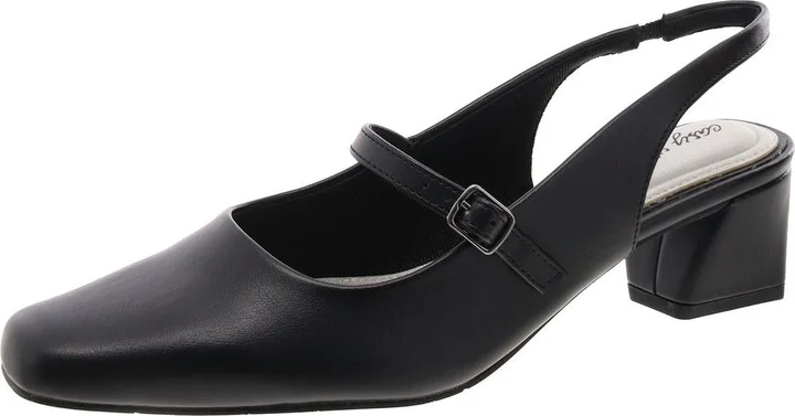 Womens Faux Leather Buckle Slingback Heels