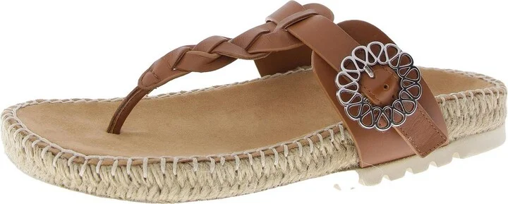 Womens Faux Leather Buckle Thong Sandals