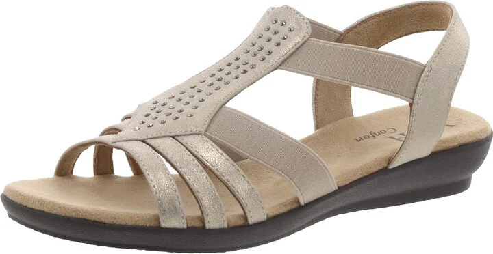 Womens Faux Leather Embellished Slingback Sandals