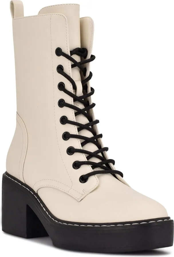 Womens Faux Leather Embossed Combat & Lace-up Boots
