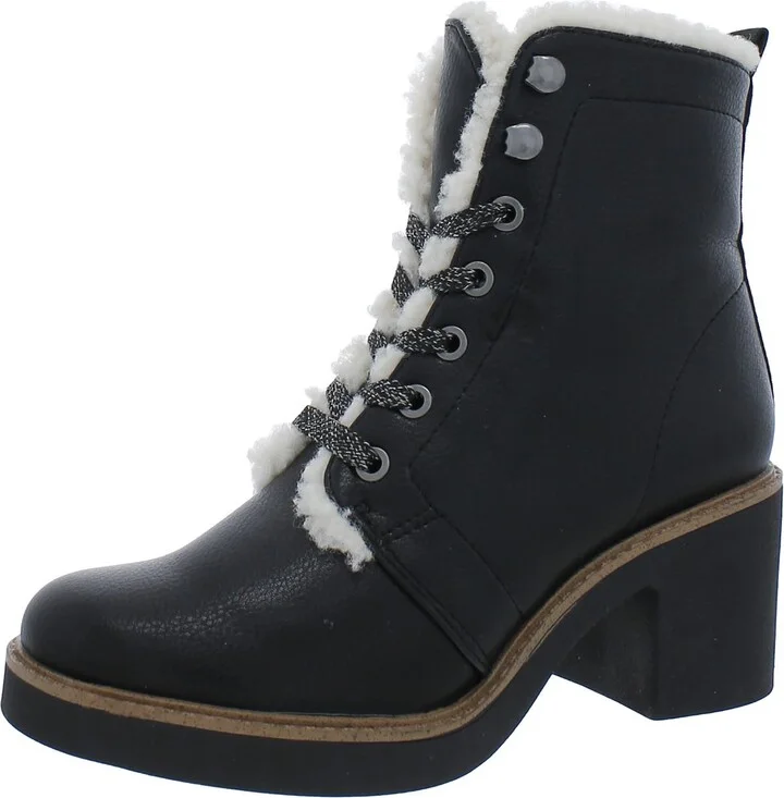 Womens Faux Leather Faux Fur Lined Ankle Boots