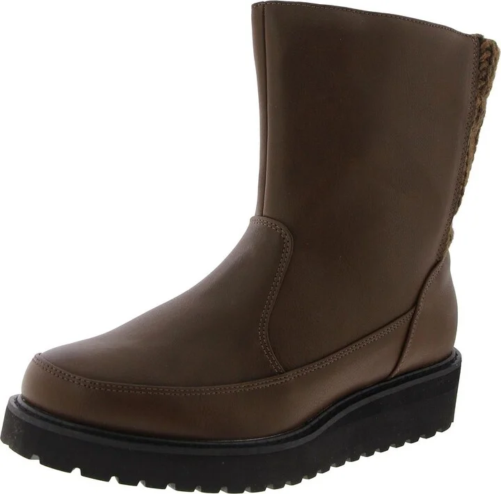 Womens Faux Leather Faux Fur Lined Mid-Calf Boots