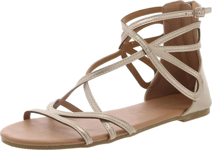 Womens Faux Leather Flat Strappy Sandals