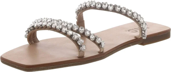 Womens Faux Leather Laceless Slide Sandals