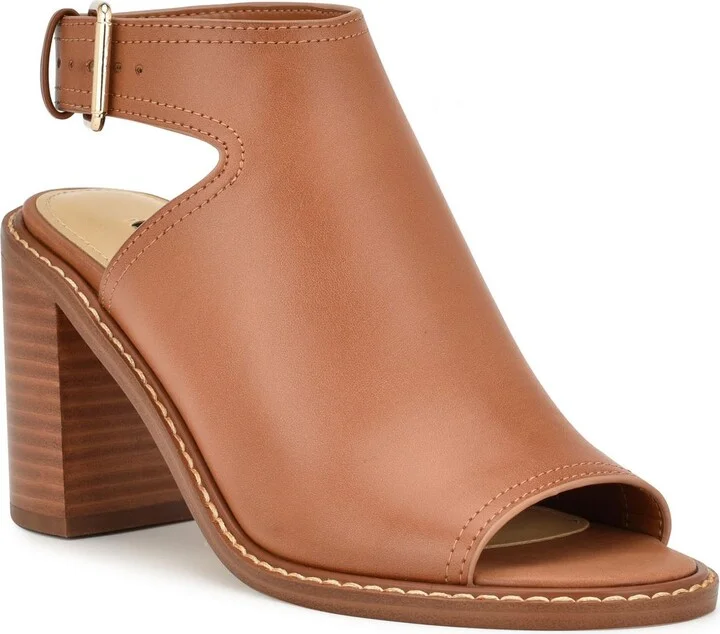 Womens Faux Leather Open Toe Block Heel