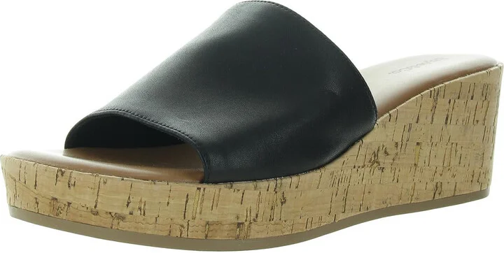 Womens Faux Leather Open Toe Mule Sandals