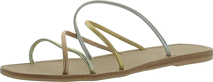 Womens Faux Leather Open Toe Slide Sandals