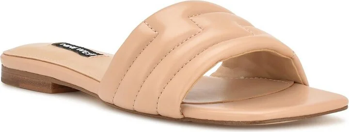 Womens Faux Leather Peep-Toe Slide Sandals