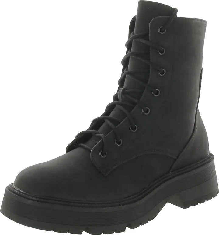 Womens Faux Leather Platform Combat & Lace-up Boots
