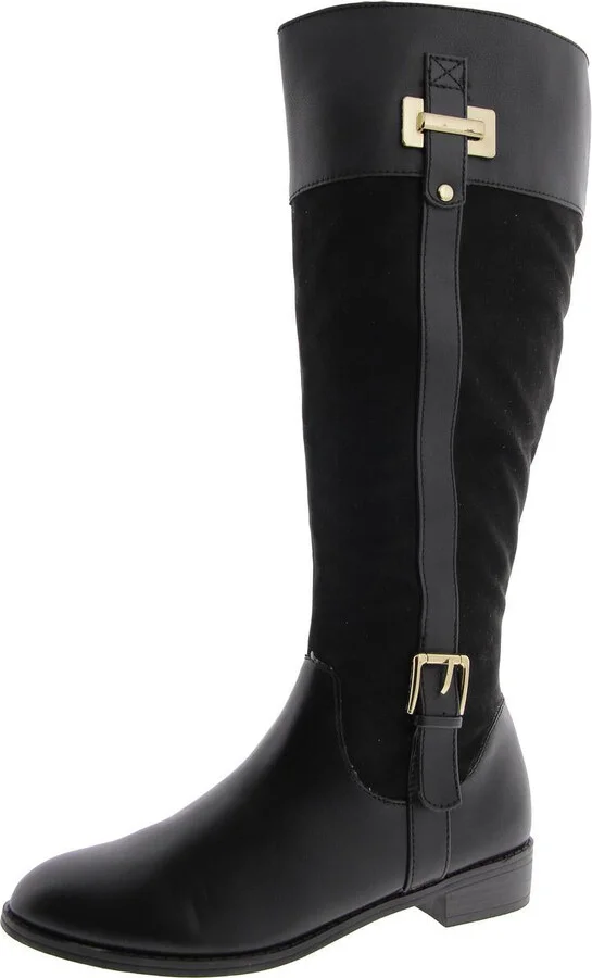 Womens Faux Leather Pull On Knee-High Boots