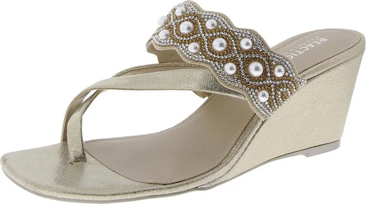 Womens Faux Leather Rhinestone/Pearl Wedge Sandals
