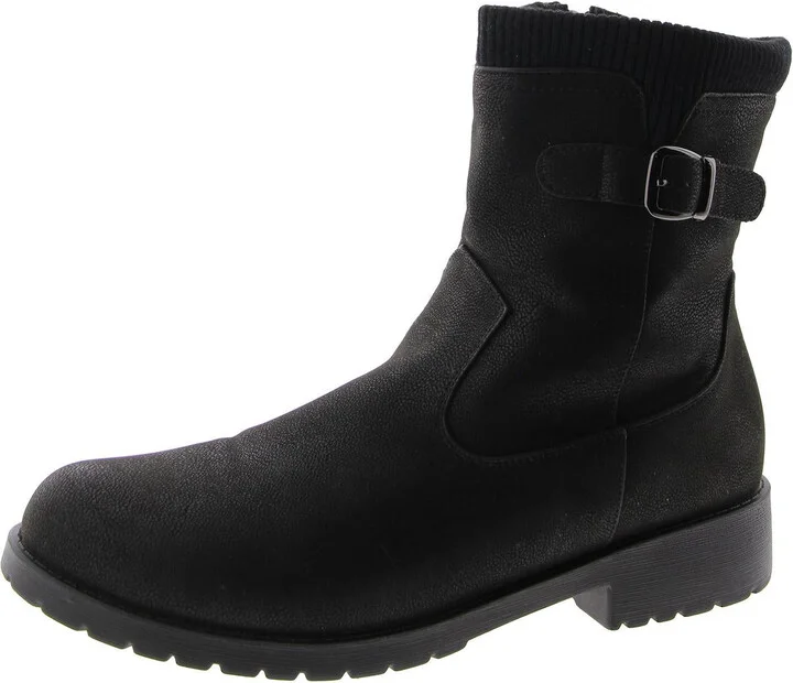 Womens Faux Leather Round toe Ankle Boots