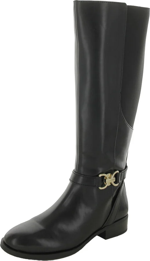Womens Faux Leather Round Toe Mid-Calf Boots